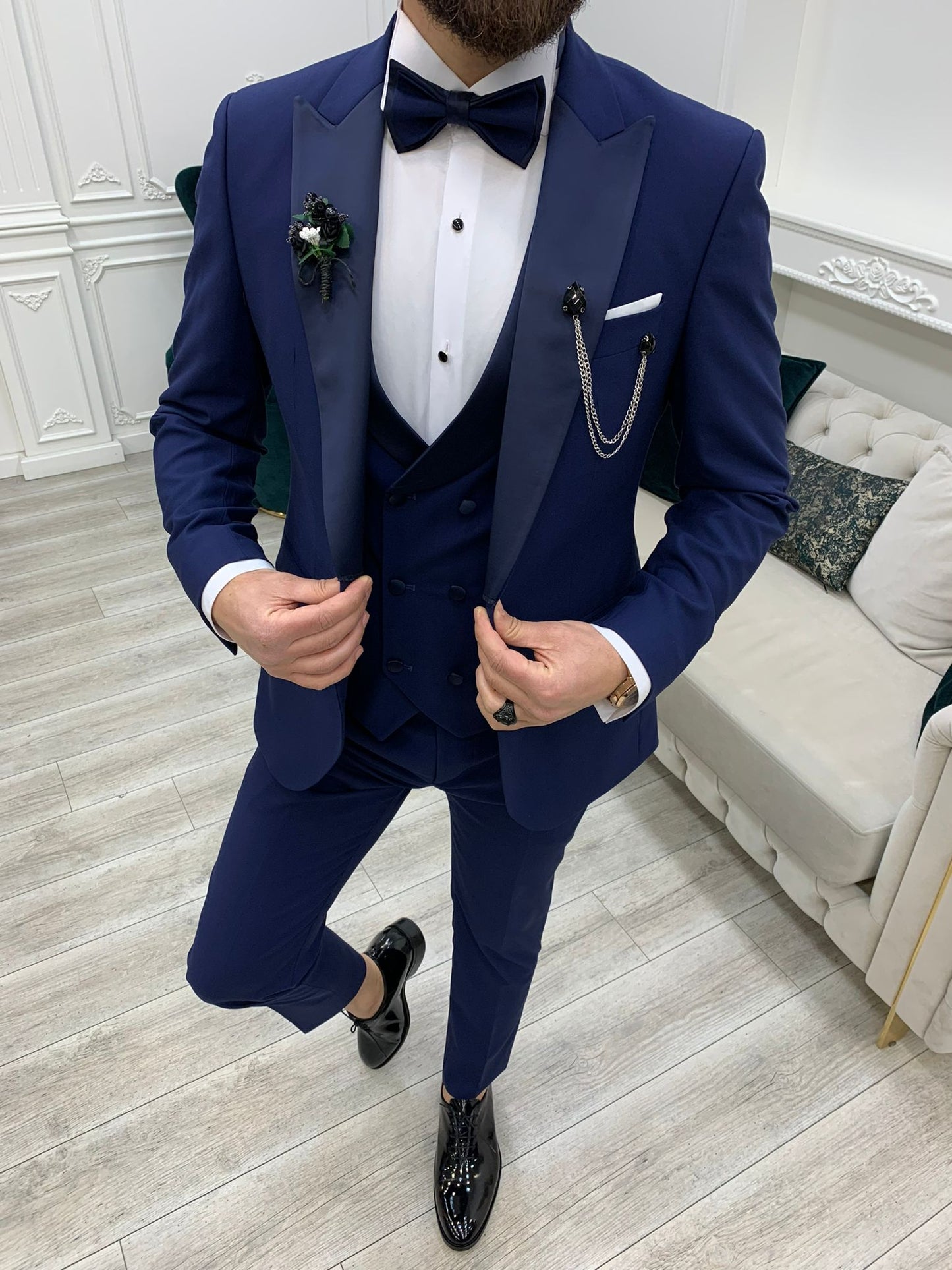Perris Navy Blue Slim Fit Tuxedo