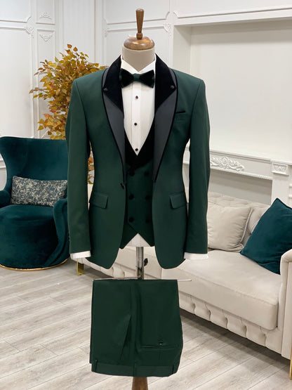 Caesar Green Slim Fit Velvet Shawl Lapel Tuxedo