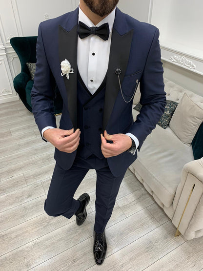 Eden Navy Blue Slim Fit Peak Lapel Tuxedo