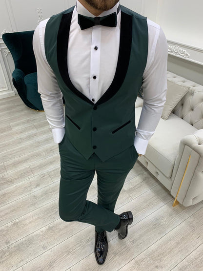 Infinite Green Slim Fit Velvet Peak Lapel Tuxedo