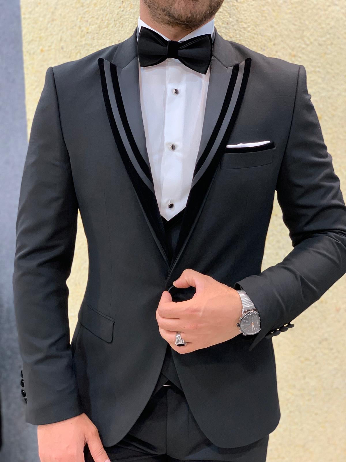 Stefano Black Slim Fit Shawl Lapel Tuxedo