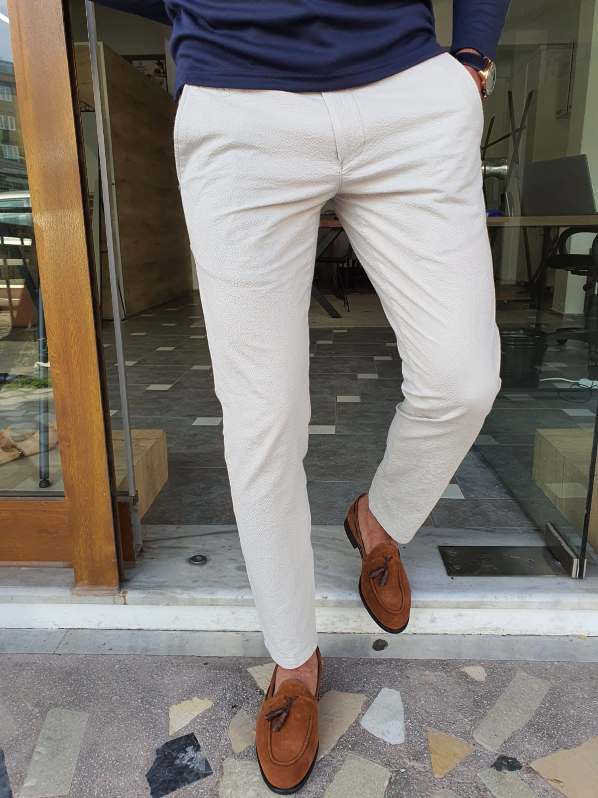 Montreal White Slim Fit Cotton Pants for Ultimate Versatility