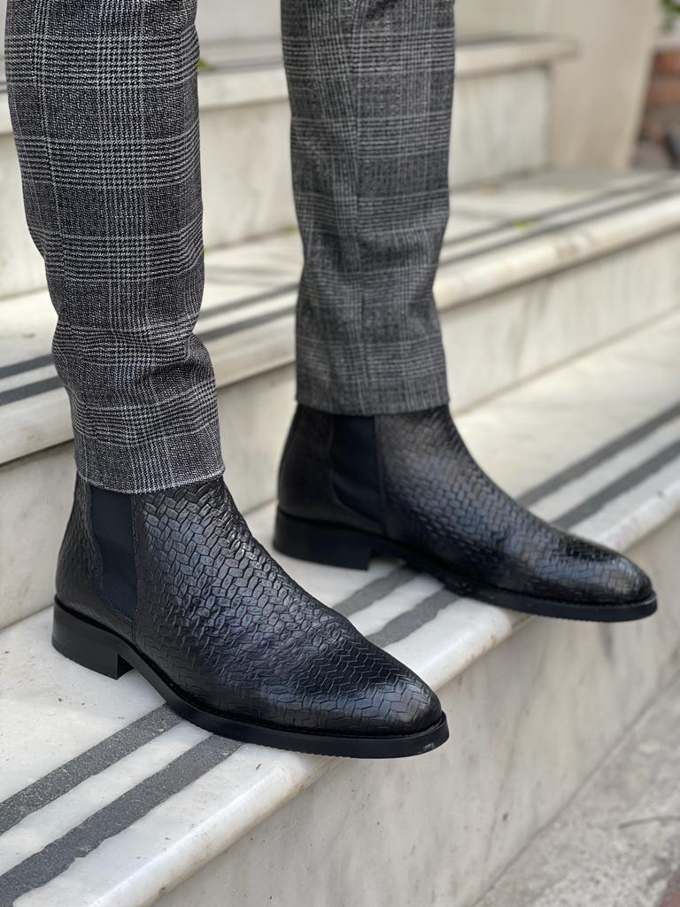 Remy Black Woven Leather Chelsea Boots - Elevate Your Style