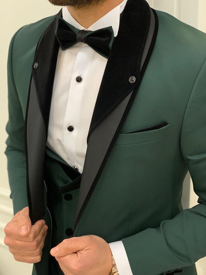 Bergamo Green Slim Fit Velvet Peak Lapel Tuxedo