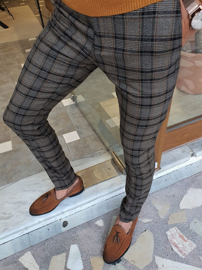 Henderson Camel Slim Fit Plaid Pants for the Modern Man