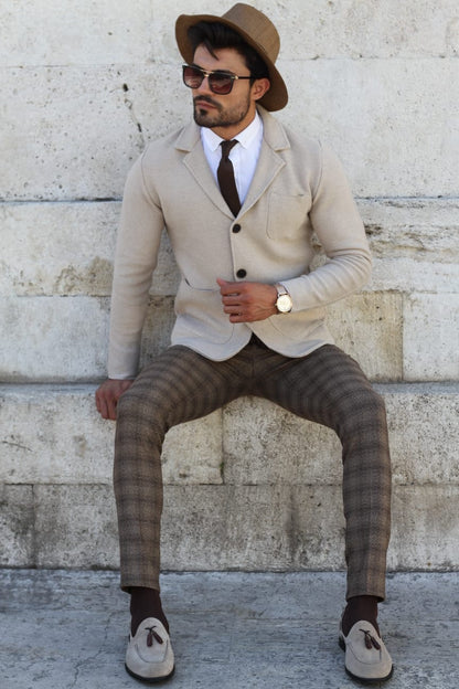 Percy Beige Slim Fit Knitwear Cardigan