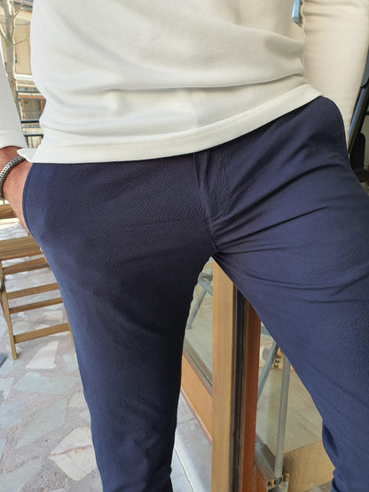 Montreal Navy Blue Slim Fit Cotton Pants for Every Occasion