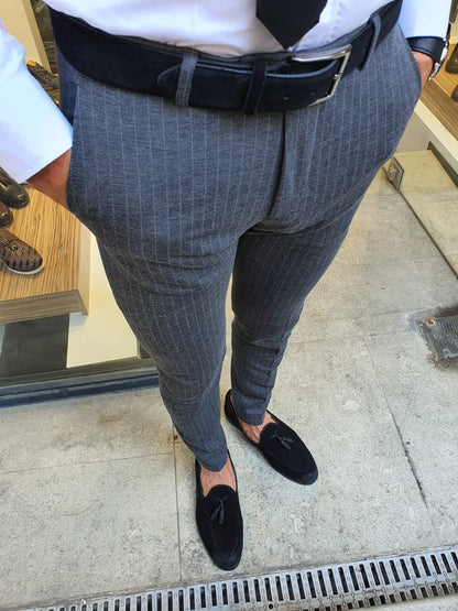 Oakland Anthracite Slim Fit Pinstripe Pants
