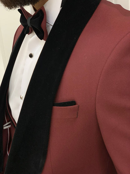 Lazio Burgundy Slim Fit Velvet Shawl Lapel Tuxedo