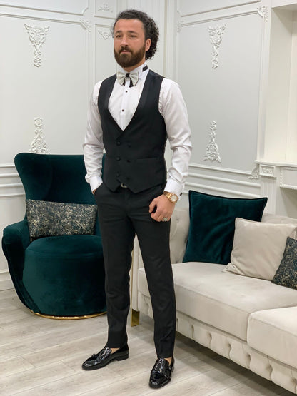 Paris White Black Slim Fit Double Breasted Tuxedo