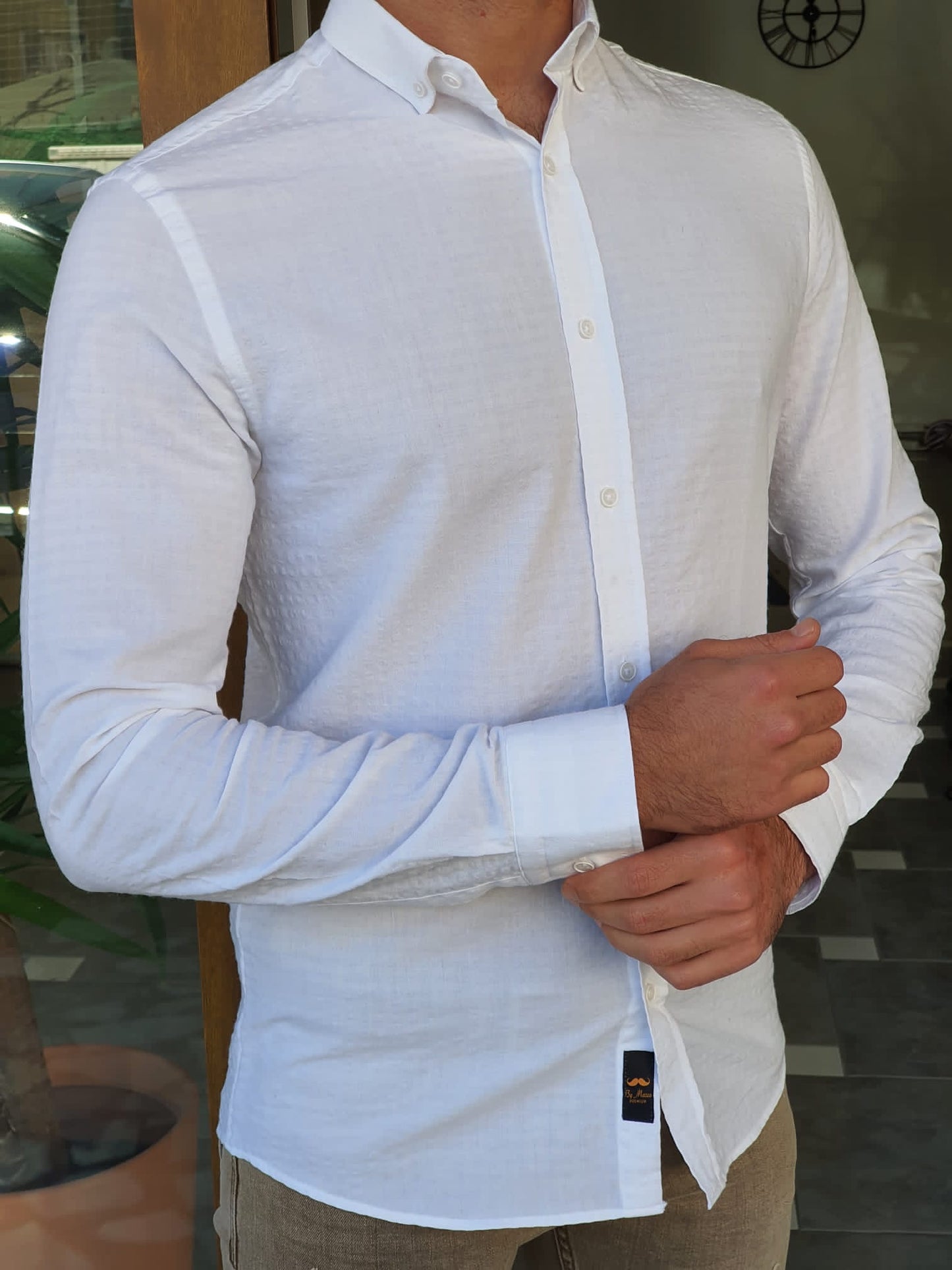 Brabion Aron White Slim Fit Long Sleeve Cotton Shirt