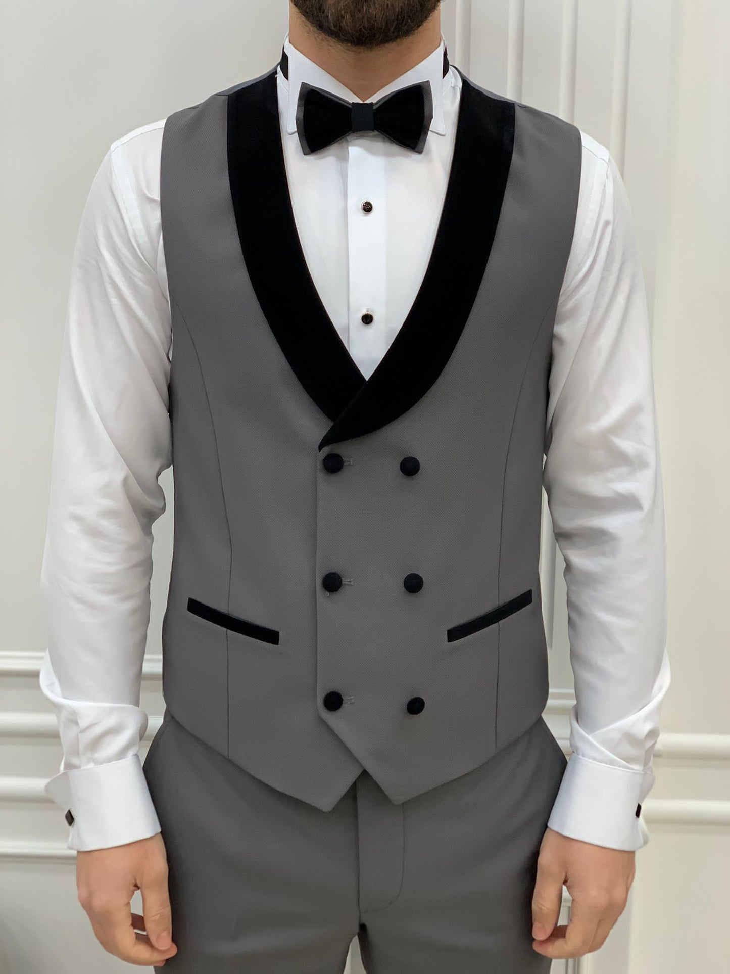 Eden Gray Slim Fit Velvet Satin Shawl Lapel Tuxedo