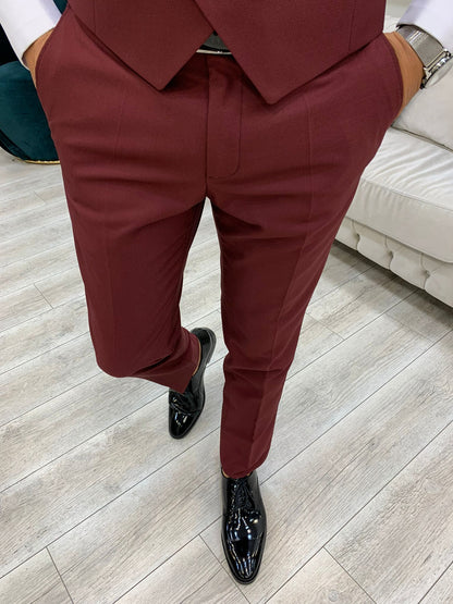 Lazio Burgundy Slim Fit Velvet Shawl Lapel Tuxedo