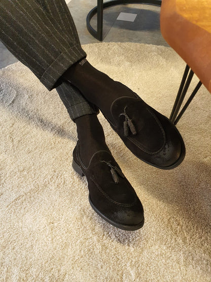 Stefano Black Suede Tassel Loafers: The Ultimate in Elegance and Comfort