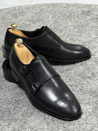 Lenzi Special Edition Neolite Sole Double Monk Stap Black Shoes