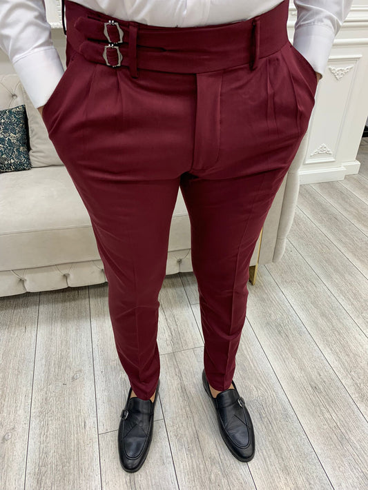 Burgundy Buckled Canvas Trousers for Every Occasion