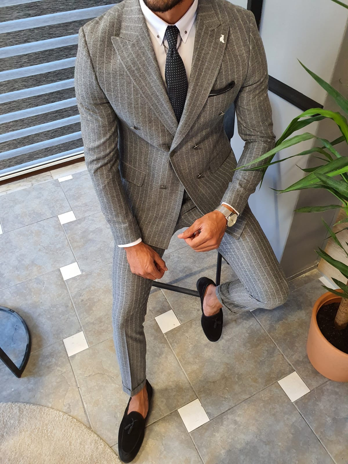 Wellington Gray Pinstripe Double Breasted Suit