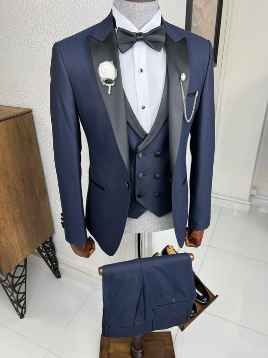 Veneta Slim Fit Dovetail Collared Navy Blue Tuxedo