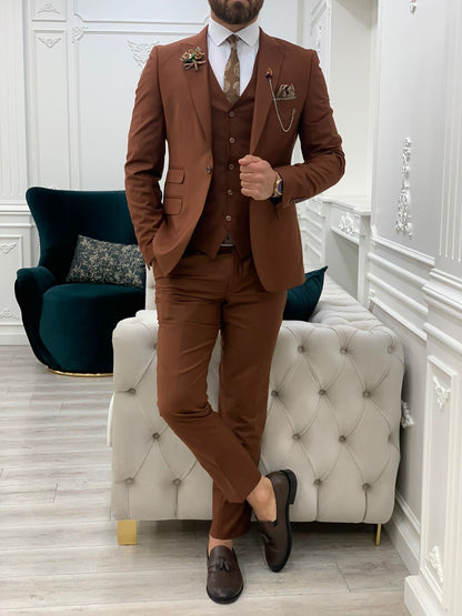 Lance Brown Slim Fit Three-Piece Suit