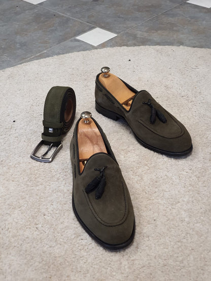 Bristol Khaki Suede Tassel Loafers