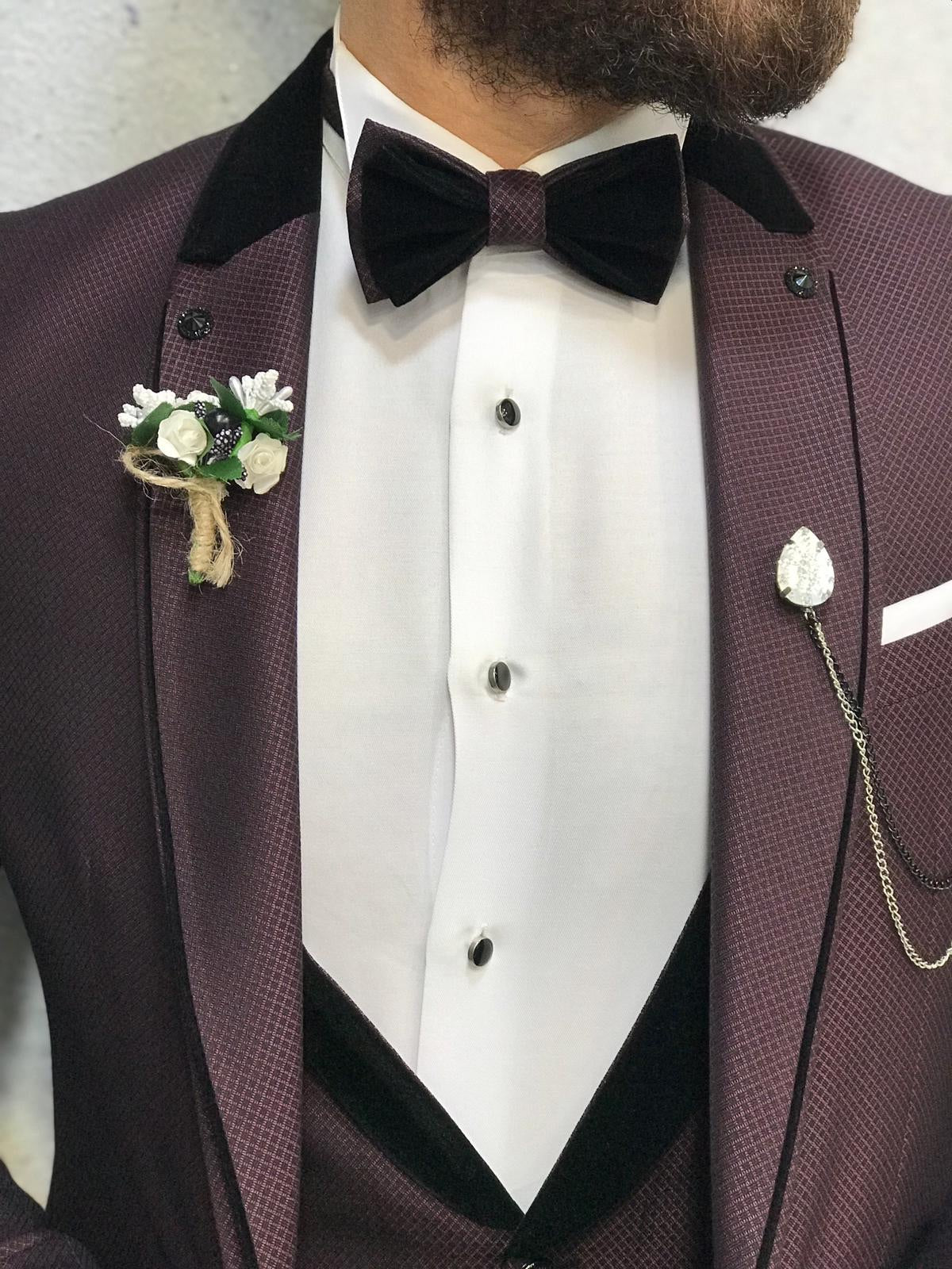 Lazio Claret Red Slim-Fit Tuxedo for Men