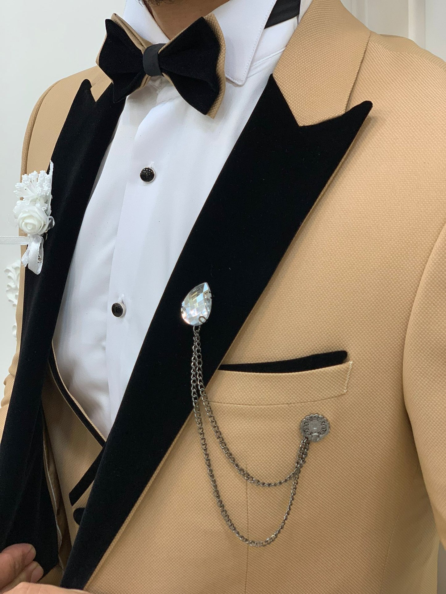 Acacia Golden Slim Fit Velvet Peak Lapel Tuxedo