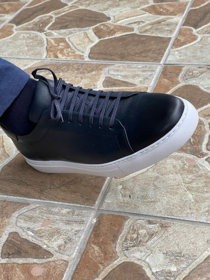 Martin Navy Blue Lace-Up Mid-Top Sneakers: The Perfect Blend of Style and Comfort