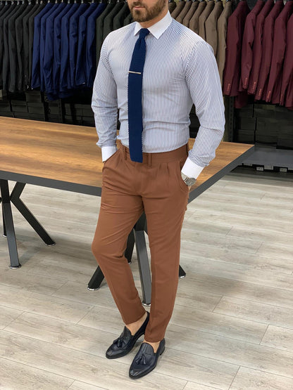 Jake Tile Pleated Buckled Slim Fit Pants