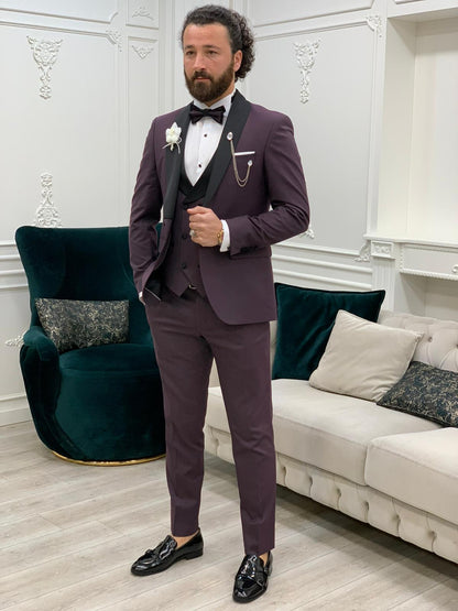 Avion Burgundy Slim Fit Shawl Lapel Tuxedo