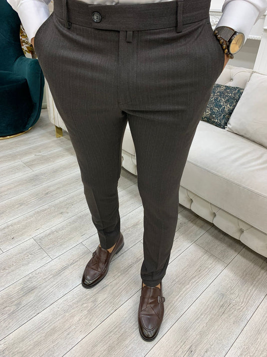 Serra Coffee Slim Fit Striped Pants - Versatile Comfort for Every Occasion