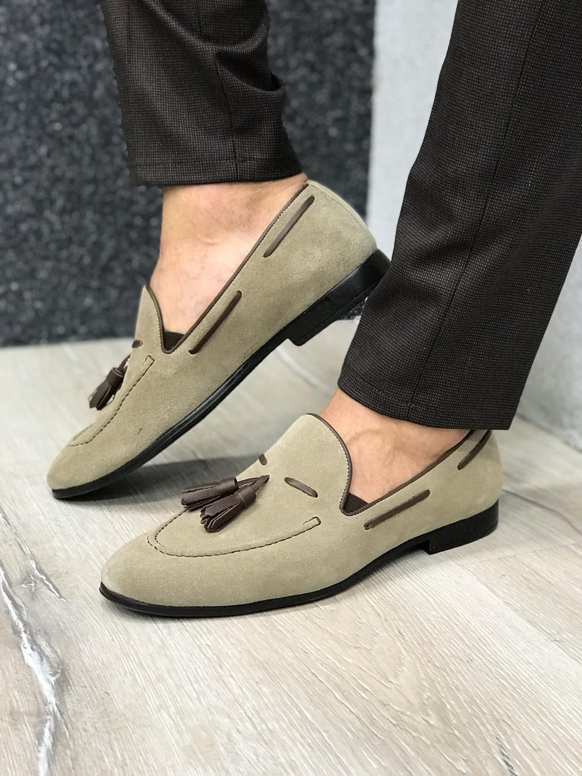 Tassel Suede Leather Cream Loafers