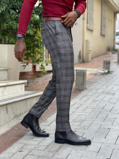 Lazio Black Slim Fit Plaid Pants