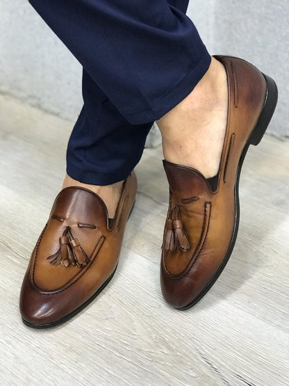 Tassel Leather Brown Loafers