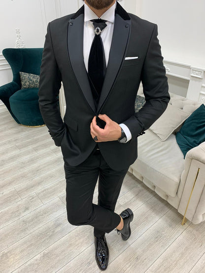 Forte Black Slim Fit Notch Lapel Wedding Suit