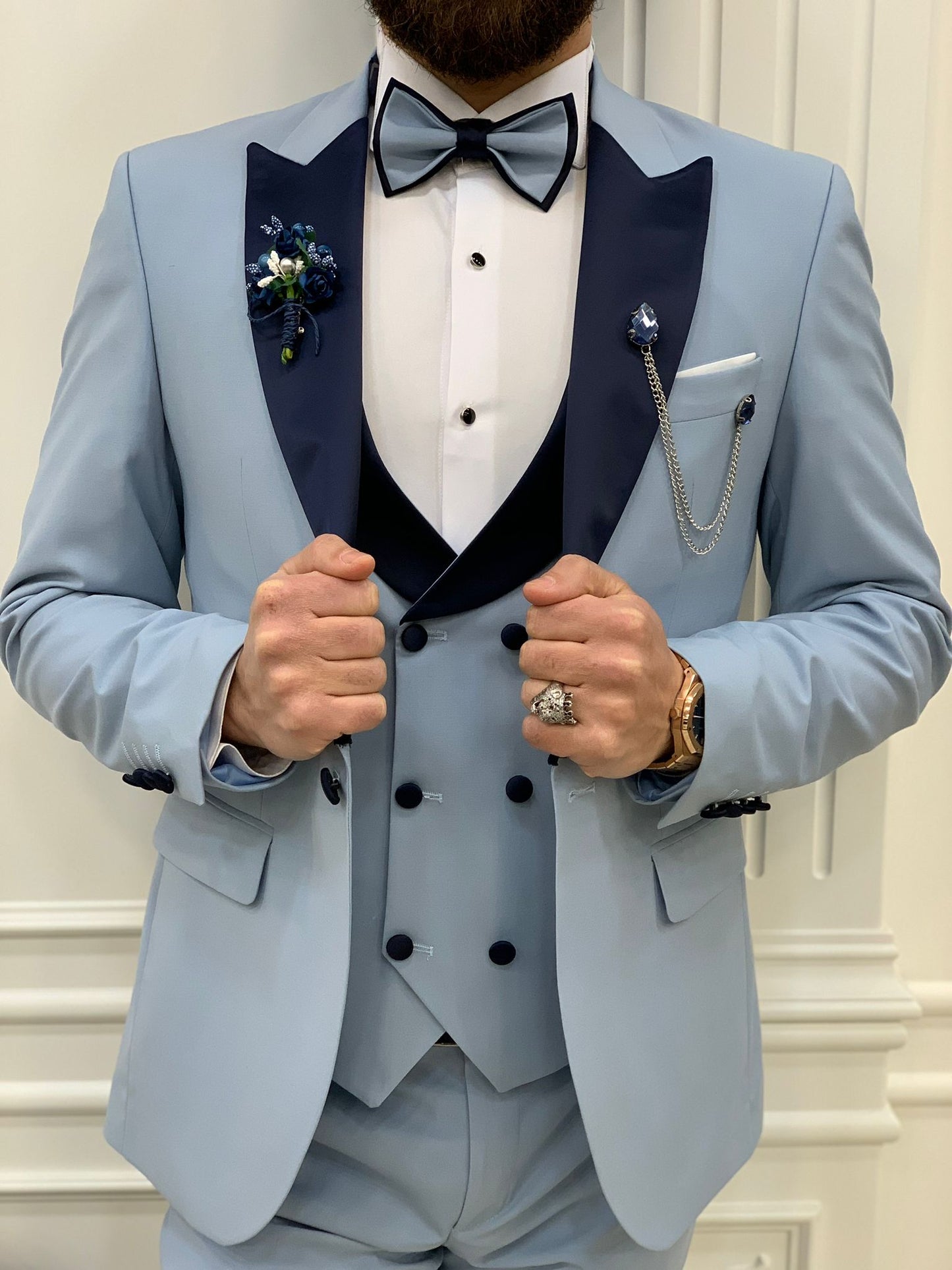 Perris Ice Blue Slim Fit Tuxedo