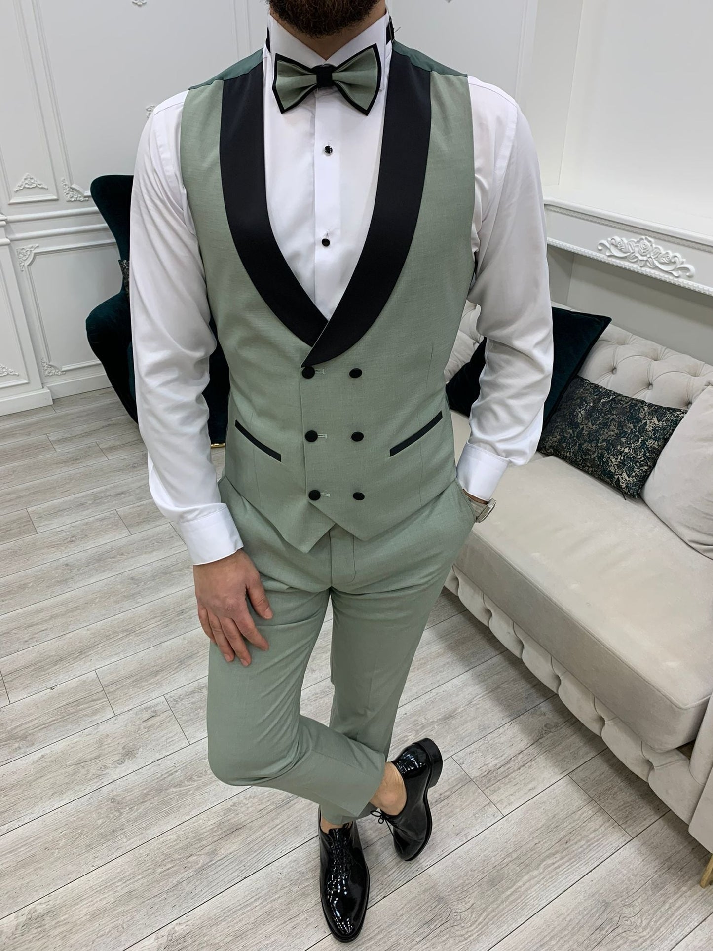 Perris Water Green Slim Fit Tuxedo