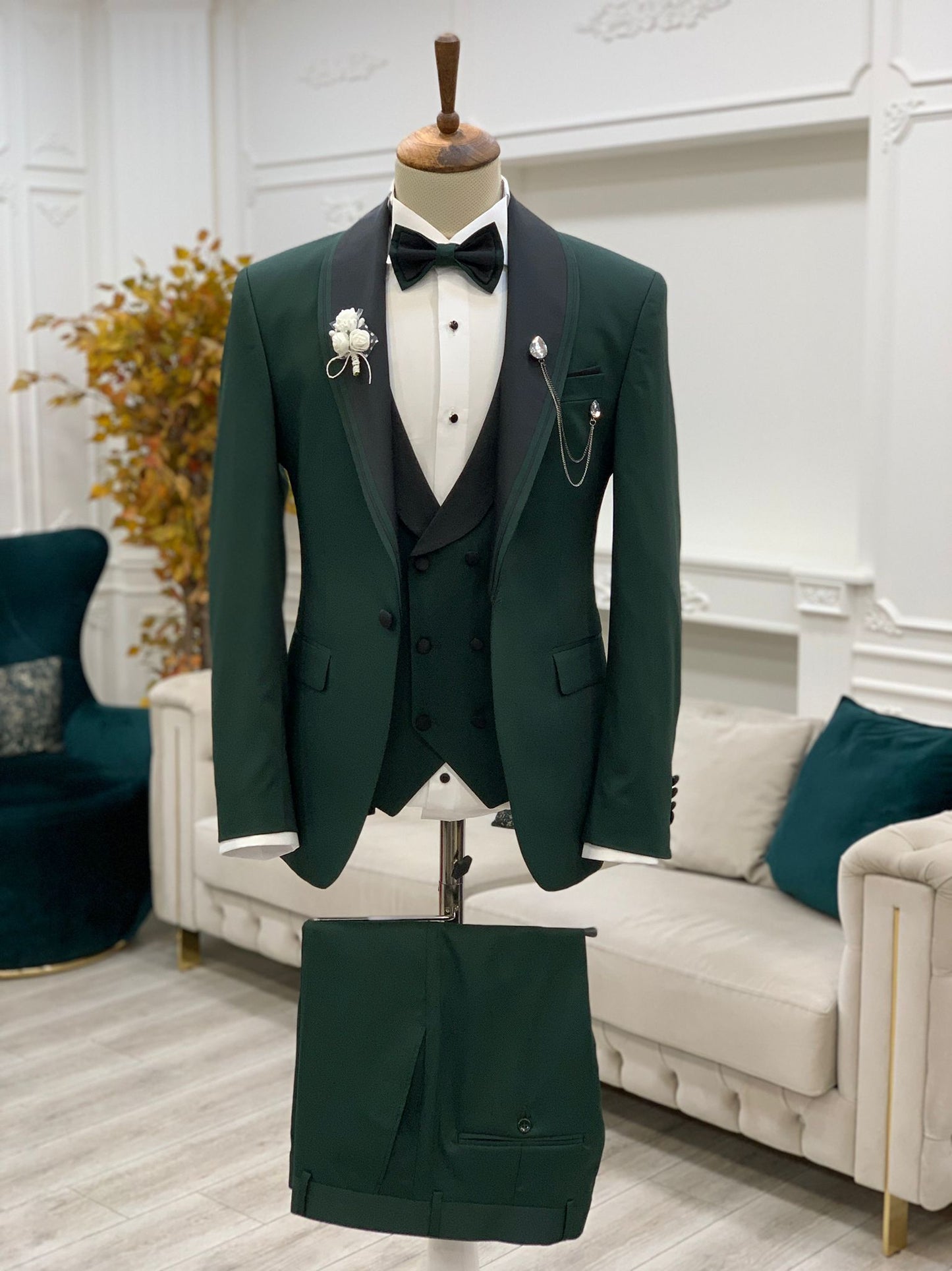 Caesar Green Slim Fit Shawl Lapel Tuxedo