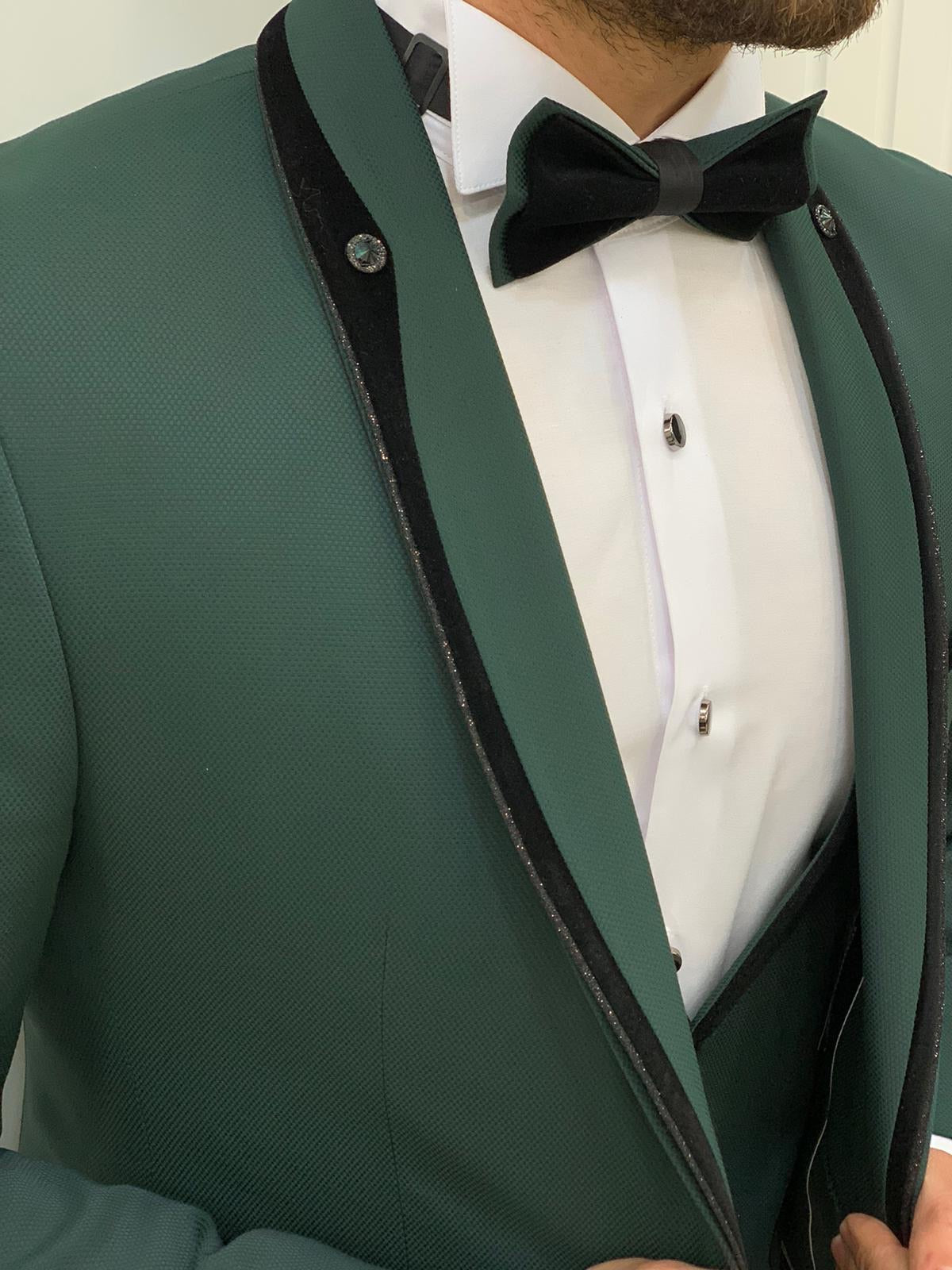 Infinite Green Slim Fit Velvet Peak Lapel Tuxedo