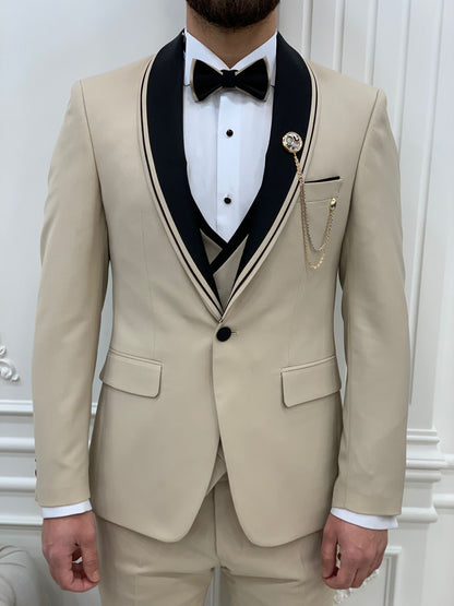Glendale Beige Slim Fit Shawl Lapel Tuxedo – Elegant Formalwear for Men