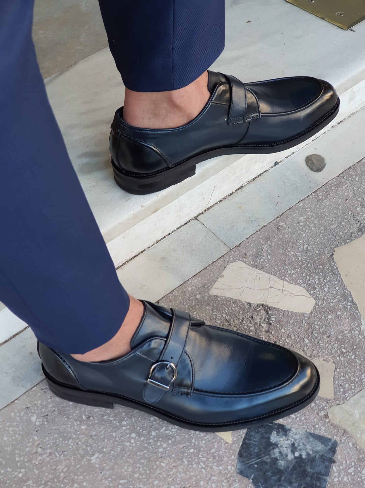 Stefano Navy Blue Buckle Loafers: Elegance Redefined