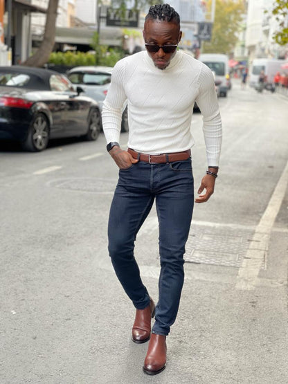 Vince White Slim Fit Turtleneck Sweater