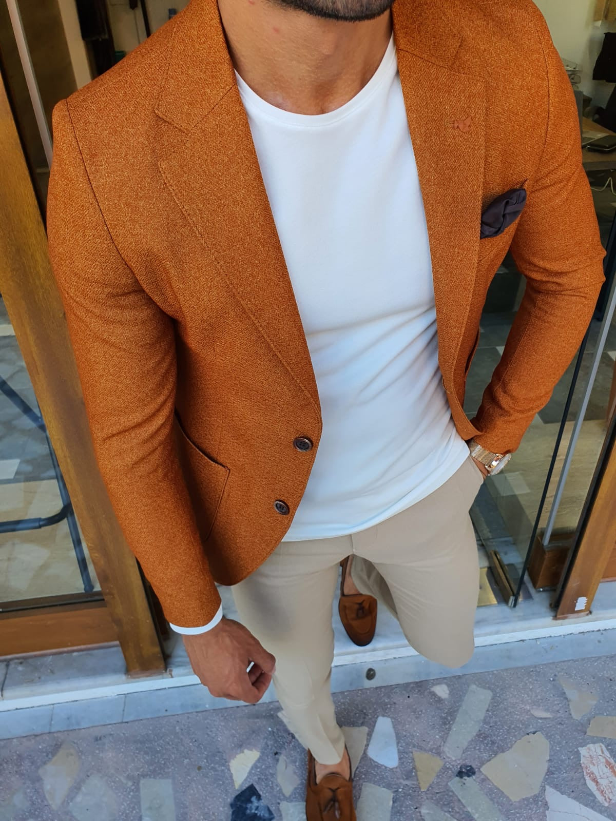 Stefano Camel Slim Fit Blazer - The Epitome of Sophistication