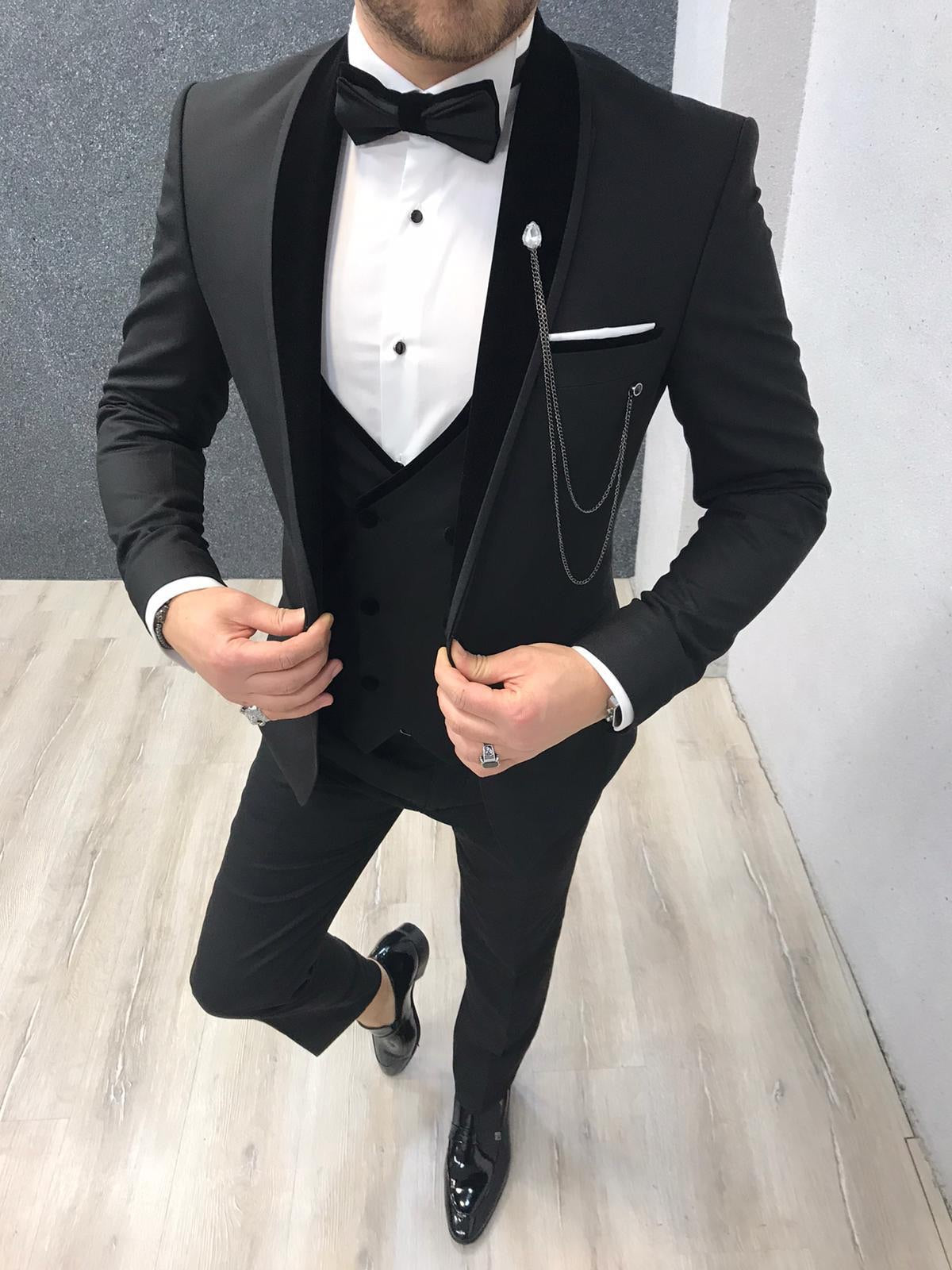 Ventura Black Slim Fit Velvet Shawl Lapel Tuxedo