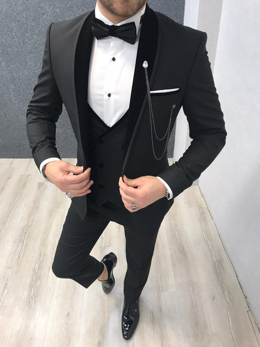 Ventura Black Slim Fit Velvet Shawl Lapel Tuxedo