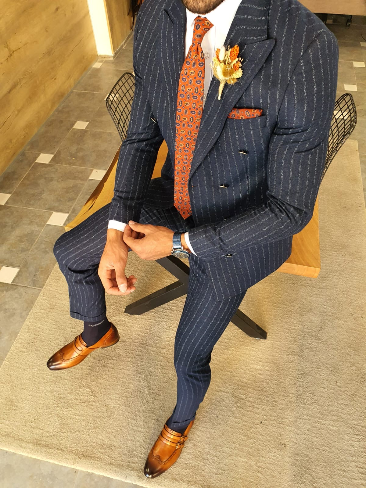Henderson Navy Blue Pinstripe Double Breasted Suit