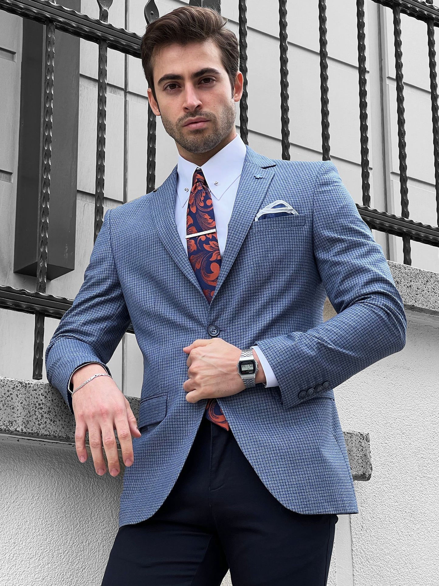 Eros Blue Slim Fit Peak Lapel Wool Blazer - The Perfect Blend of Style and Comfort