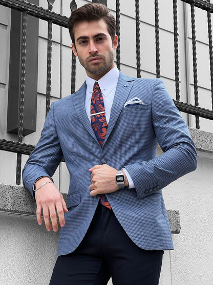 Eros Blue Slim Fit Peak Lapel Wool Blazer - The Perfect Blend of Style and Comfort