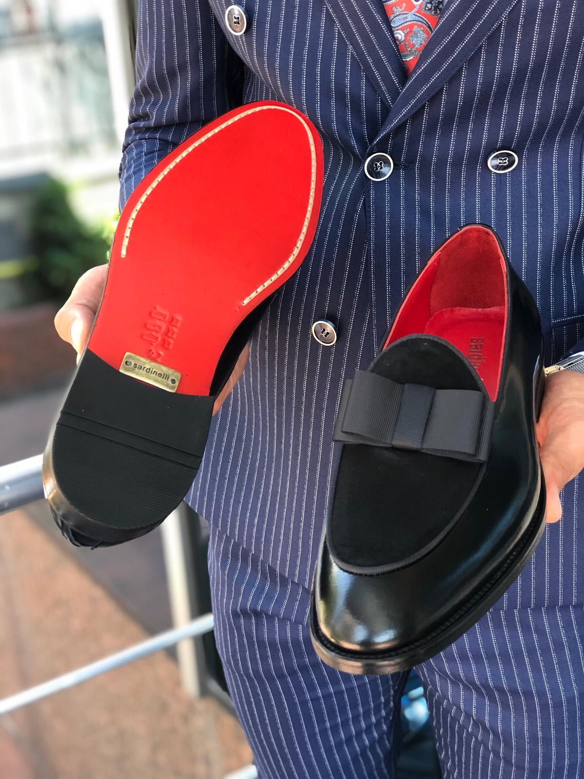 Polished Leather Sardinelli Loafers with Silk Bow