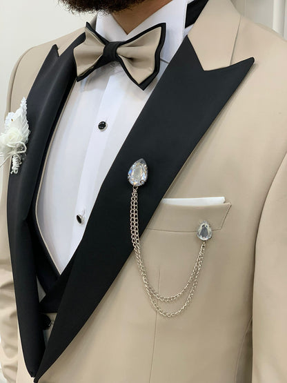 Perris Beige Slim Fit Tuxedo - Elevate Your Formal Style