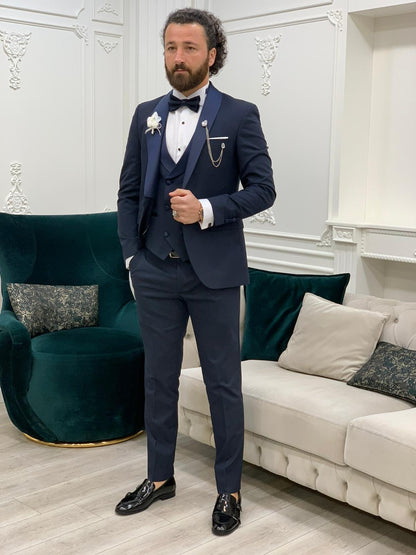 Avion Navy Blue Slim Fit Shawl Lapel Tuxedo